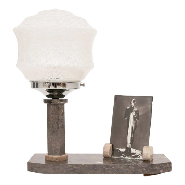 French Art Deco Table Lamp in Marble with Photo Frame, 1930 For Sale