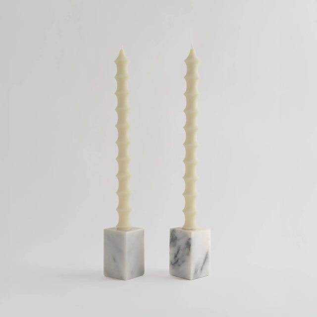 2020s Bamboo Taper Candles - in Alabaster White Set of 4 For Sale - Image 5 of 5