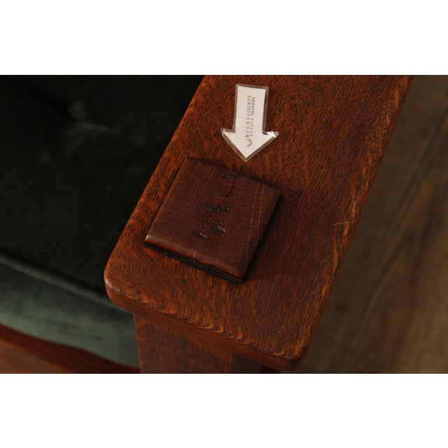 Stickley Brothers Antique Oak Arts & Crafts Rocking Chair With Green Upholstered Cushions For Sale - Image 16 of 18