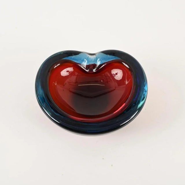 Blue and Red Sommerso Murano Glass Heart-Shaped Bowl by Flavio Poli, Italy, 1960s For Sale - Image 10 of 11