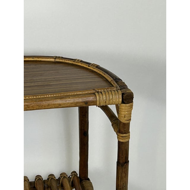Vintage Rattan and Wicker Console Table with Masonite Top, 1950s For Sale - Image 6 of 10