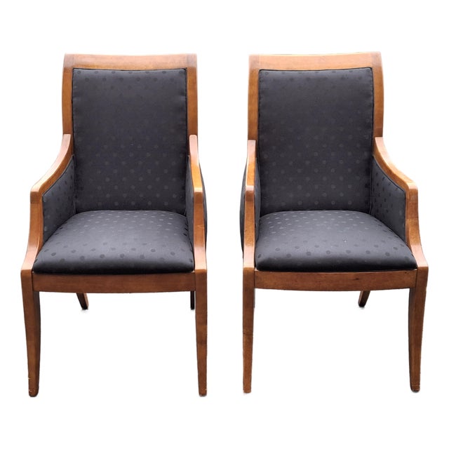 Pair Hickory White Biedermeier Inspired Maple and Upholstered Armchairs For Sale