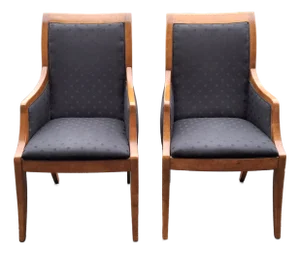Pair Hickory White Biedermeier Inspired Maple and Upholstered Armchairs