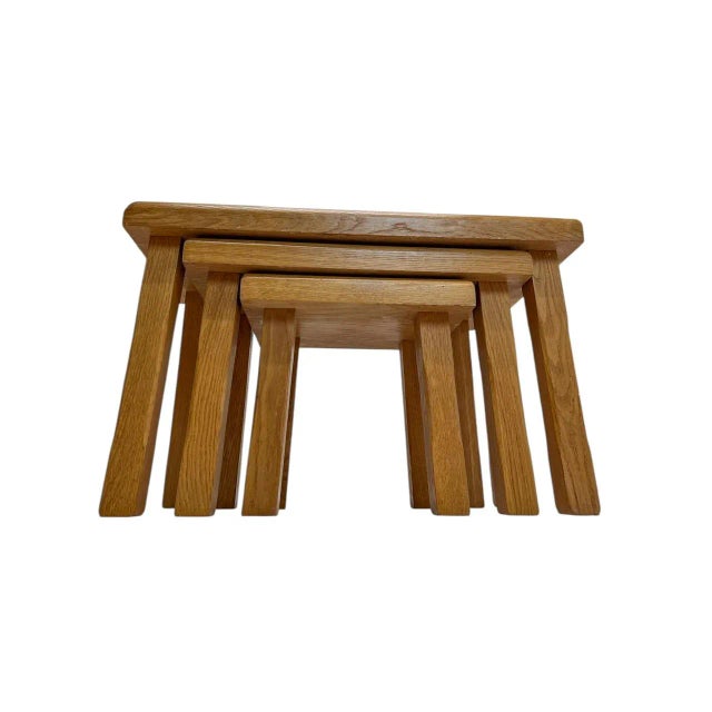 Vintage Brutalist Oak Nesting Tables, 1970s, Set of 3 For Sale - Image 6 of 8