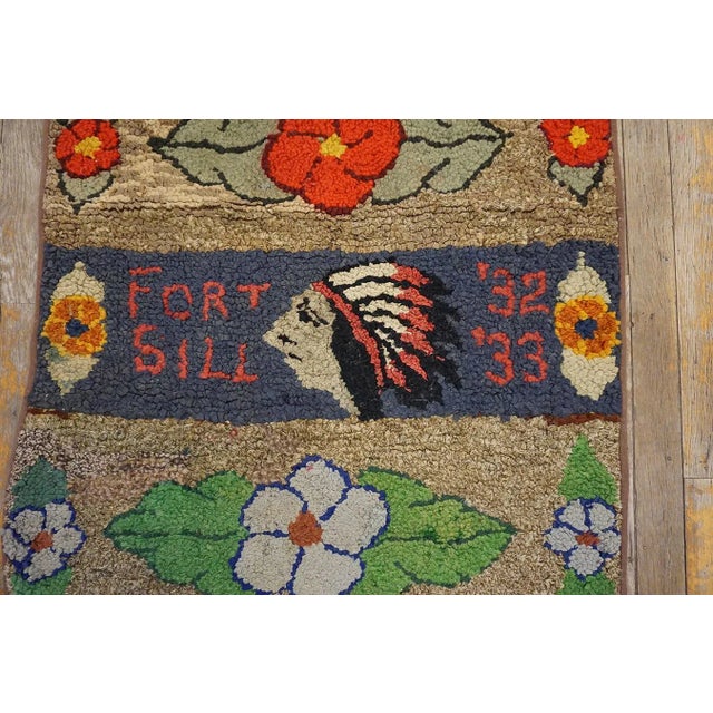 1940s Multicolor Pictorial Floral Folk Art Antique American Hooked Rug 2' 6''x12' 2'' Wool Runner Carpet For Sale - Image 4 of 11