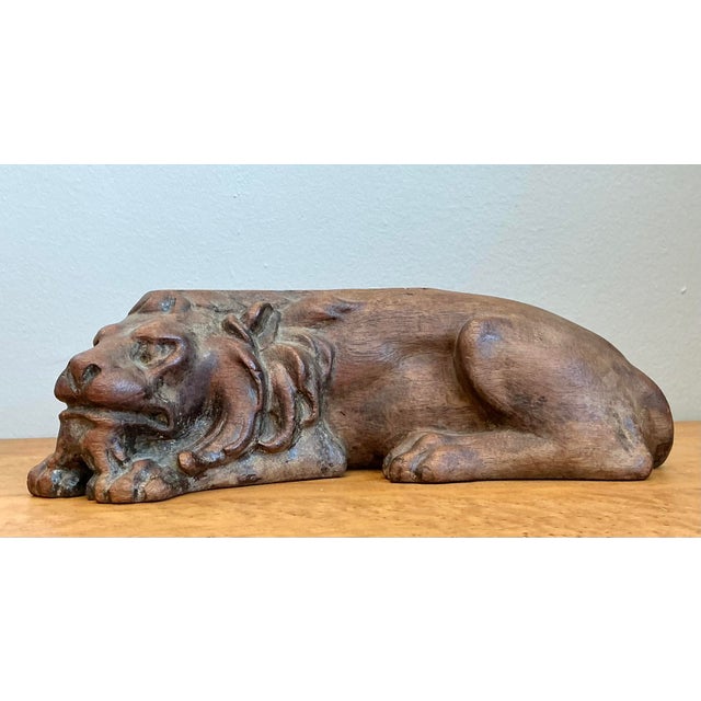 Neoclassical Vintage Hand Carved Lion For Sale - Image 3 of 12