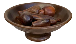 Vintage Wood Fruit Bowl with Wood Fruit - 6 Pieces