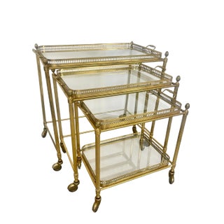 French Neoclassical Style Nesting Bar Carts With Glass Shelves, Maison Bagues For Sale