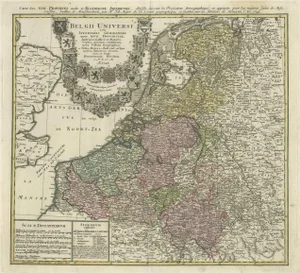 Antique Map of the Seventeen Provinces by Homann Heirs, 1748