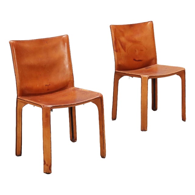 CAB 412 Chairs in Cognac-Colored Leather attributed to Mario Bellini for Cassina, Set of 2 For Sale