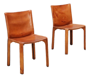 CAB 412 Chairs in Cognac-Colored Leather attributed to Mario Bellini for Cassina, Set of 2