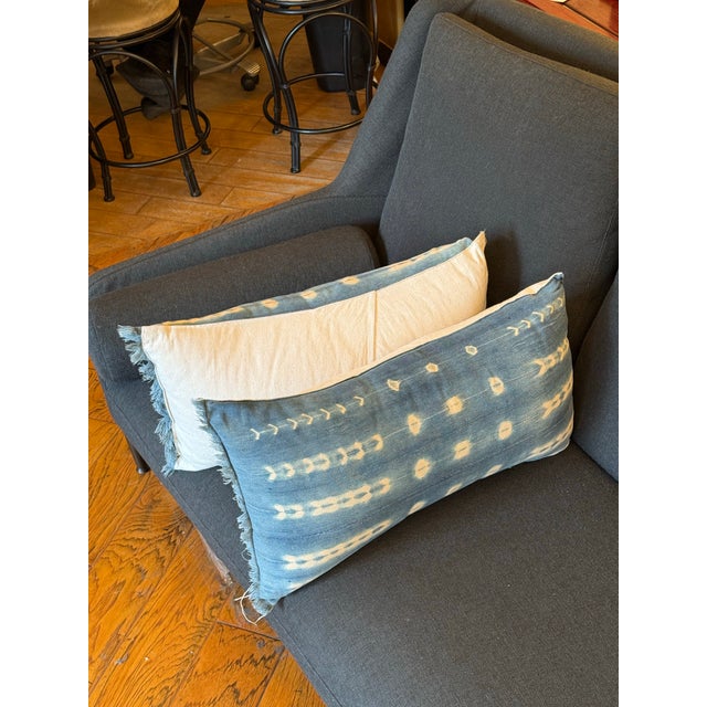 Early 21st Century Custom Design Vintage Indigo Lumbar Pillows, Pair For Sale - Image 5 of 12
