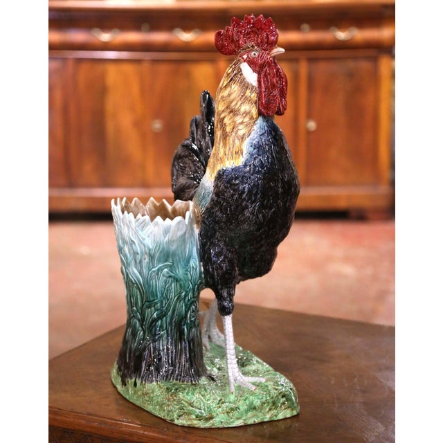 19th Century French Barbotine Rooster Vase in the Manner of Carrier-Belleuse For Sale - Image 9 of 15