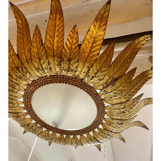 Gold Large Spanish Sunburst Flush Mount in Gilt Metal with Support, 1950 For Sale - Image 8 of 12