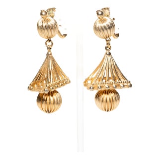 Vintage 1950's Napier Gold Filled Clip on Dangle Earrings, Pair For Sale