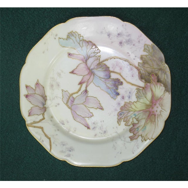 Early 20th Century Dessert Plate H&Co Heinrich Selb Bavaria Hand Painted Watercolor Pink & Purple For Sale - Image 4 of 12