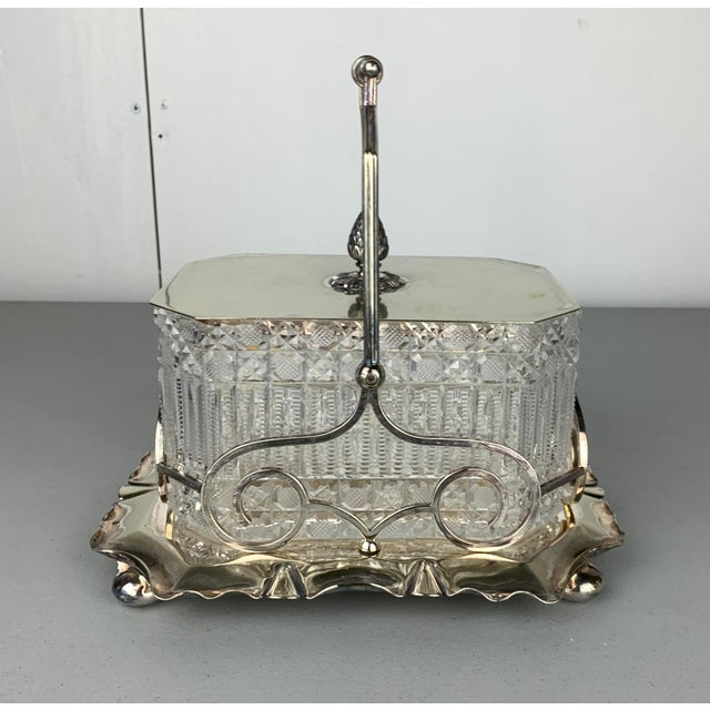 Cut Crystal Serving Candy Dish in Metal Holder that looks like a carriage w/handle. From the estate of Bob and Dolores...