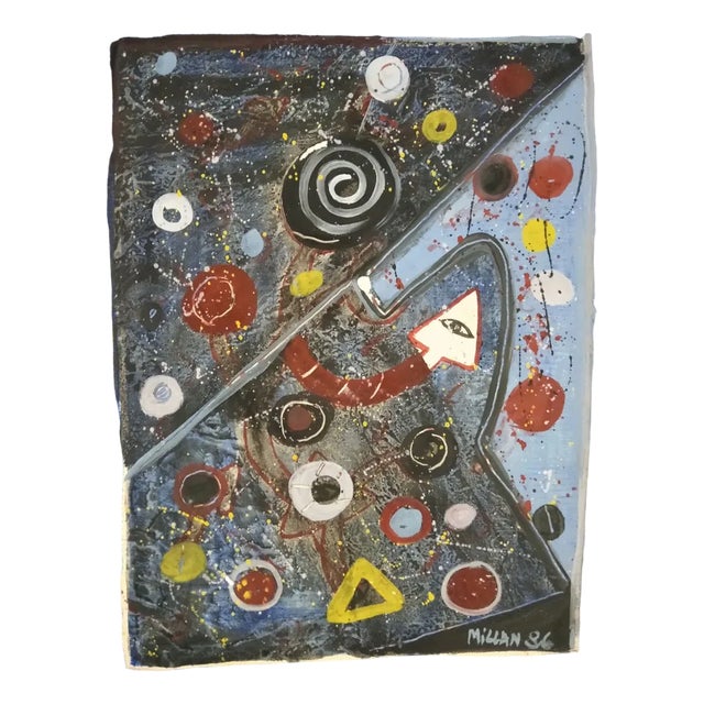Domingo Millan, Composition, 1986, Mixed Media on Paper For Sale
