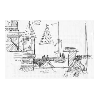 1970s Robert Herrmann Seattle Architectural Drawing of Smith Tower For Sale