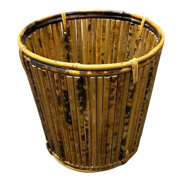 Tortoise Pencil Bamboo and Rattan Basket Planter For Sale