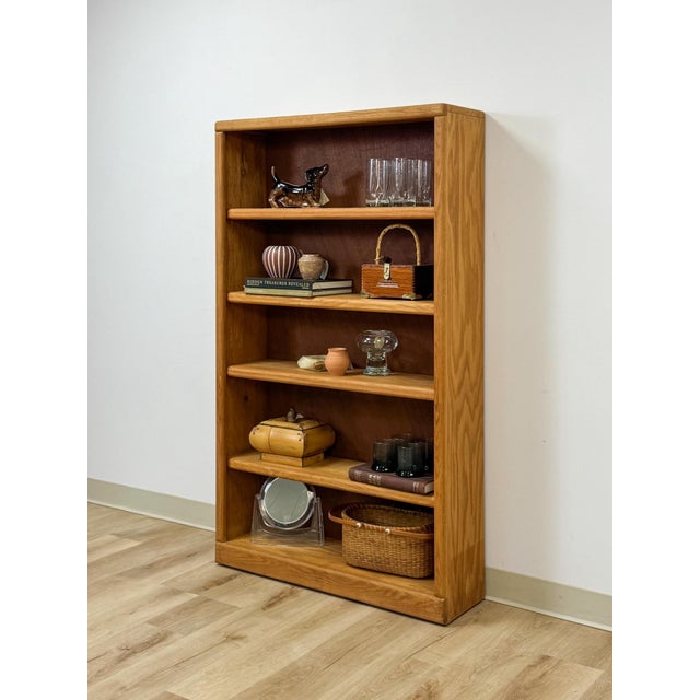 Vintage MCM Light Oak Bookshelf, Five Shelf With Rounded Edges, Rustic Bookcase For Sale - Image 9 of 13
