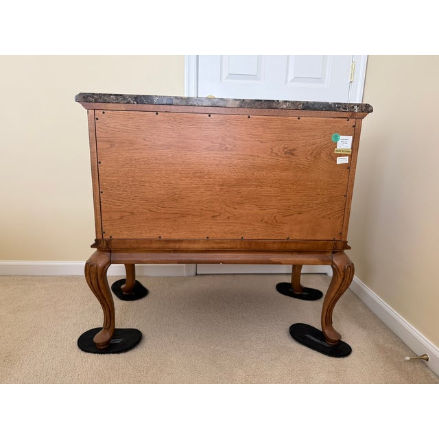 Pair of French Provincial Burl Wood Nightstands With Marble Tops – Bombe Chest Style For Sale - Image 13 of 13
