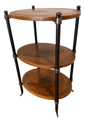 Late 20th Century Leather-Wrapped & Iron Three-Tier Oval Side Table, Made in India