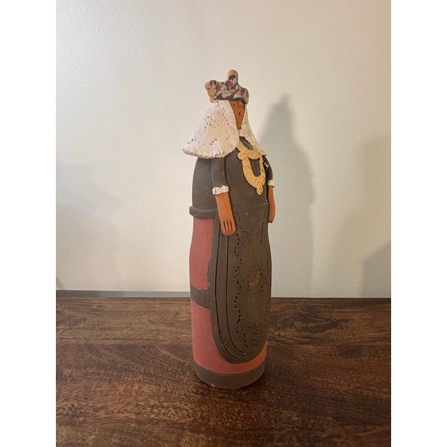 Vintage Spanish Folk Art Baked Clay Sculpture of a Woman For Sale - Image 4 of 6