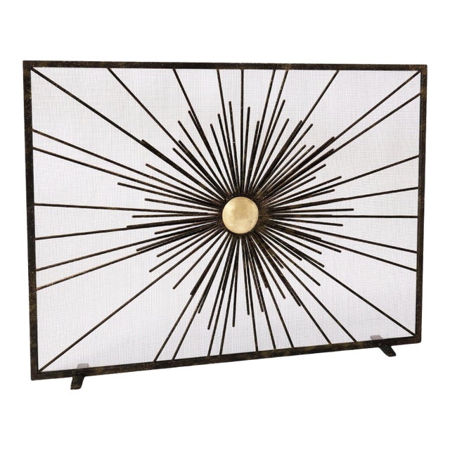 Gold Rubbed Black Sunburst Fireplace Screen For Sale