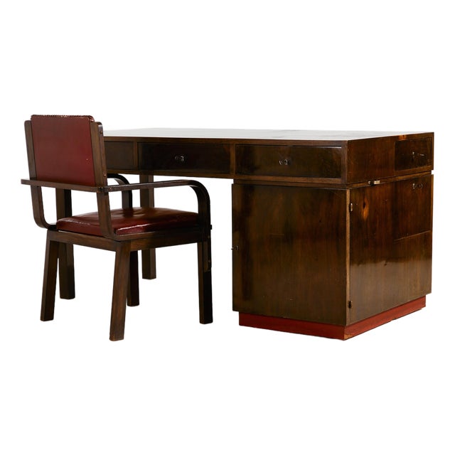 Art Deco Desk and Armchair, 1940s, Set of 2 For Sale