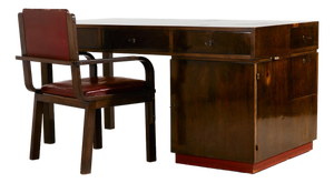 Art Deco Desk and Armchair, 1940s, Set of 2
