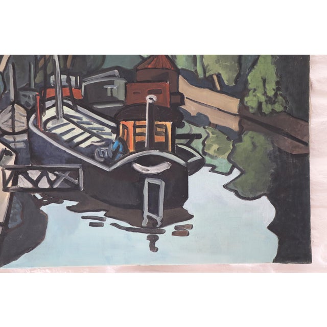 G. Delaire, Barges on the Seine, 20th Century, Oil Painting on Canvas For Sale - Image 6 of 10