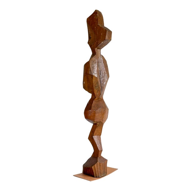 Carved Wood Abstract Figure Floor Sculpture For Sale