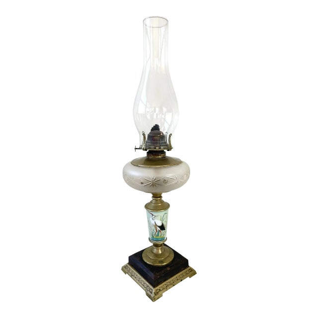 1890s Hand Painting Glass Oil Lamp For Sale