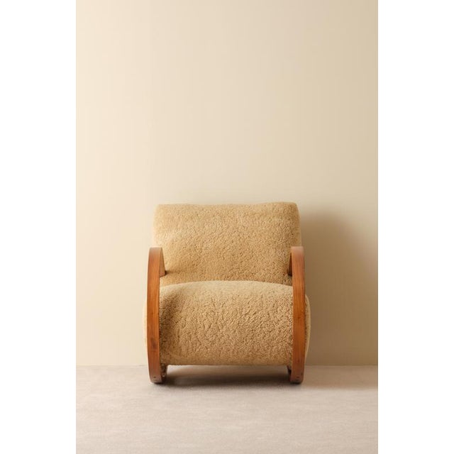 Animal Skin Swedish Rocking Chair in Sheepskin, 1950s For Sale - Image 7 of 8