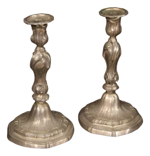 Italian Silvered Metal Candelabras, 1950s, Set of 2