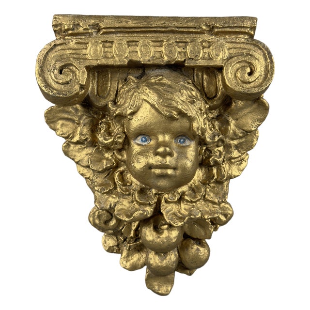Large Cherub Putto Shelf Wall Console in Gilded Plaster For Sale
