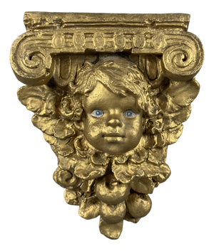 Large Cherub Putto Shelf Wall Console in Gilded Plaster