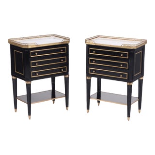 French Louis XVI Style Wood Marble Nightstands - a Pair For Sale