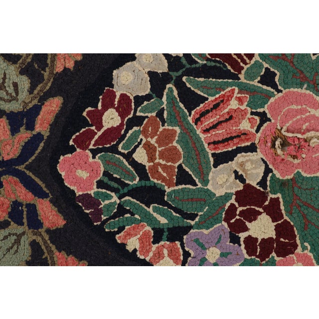Antique Hooked Rug in Black With Floral Medallion & Patterns From Rug & Kilim For Sale In New York - Image 6 of 7