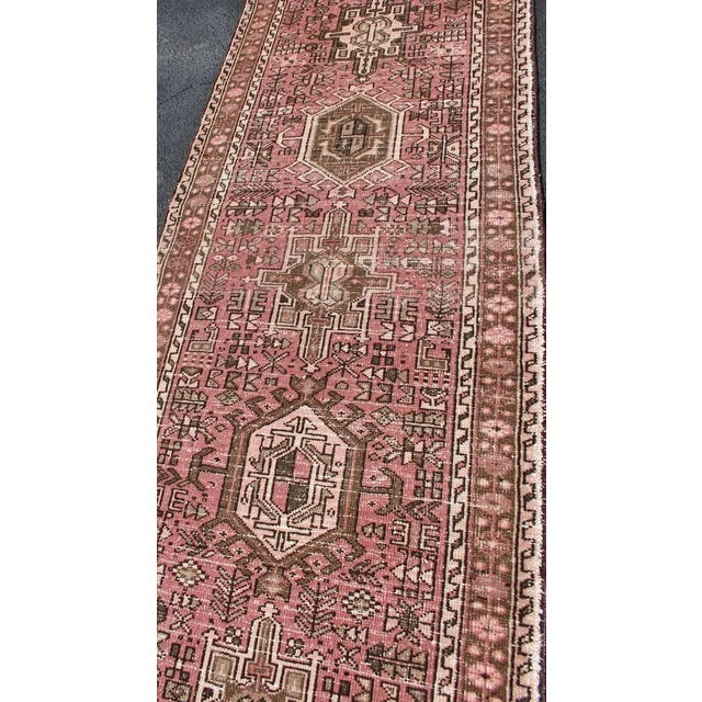 Mid 20th Century Long Narrow Persian Heriz Runner With Tribal Design in Pink and Taupe 2'5 X 15'5 For Sale - Image 5 of 13
