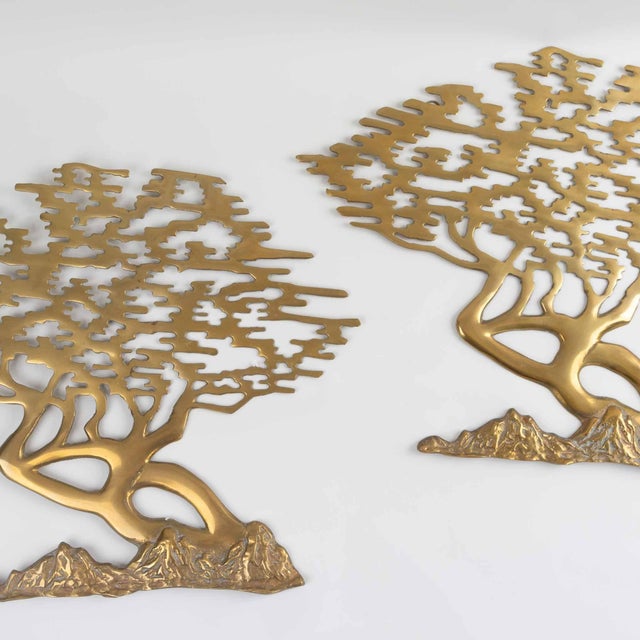 Mid-Century Modern Vintage Korean Brass Bonsai Tree Wall Art Sculptures - A Pair For Sale - Image 3 of 10