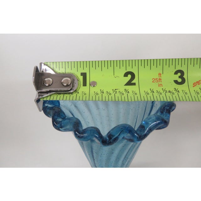 Small Aqua Blue Vase Mexican Hand Blown Art Glass With Fluted Ruffle Rim 4742b For Sale - Image 13 of 14