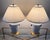 Wood 1980s Chinoiserie Hollywood Regency Blue and White Fishnet Table Lamps With Custom Fabric Shades - A Pair For Sale - Image 7 of 17