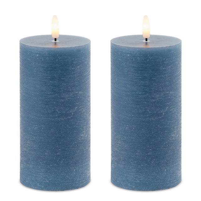 Modern FIA Wick Blue Pillar Candle (Set of 2) For Sale - Image 3 of 3