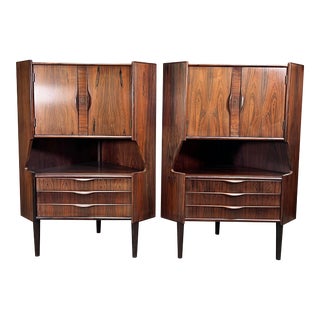 Mid Century Danish Modern Rosewood Corner Bar Cabinets by Gunni Omann - a Pair For Sale