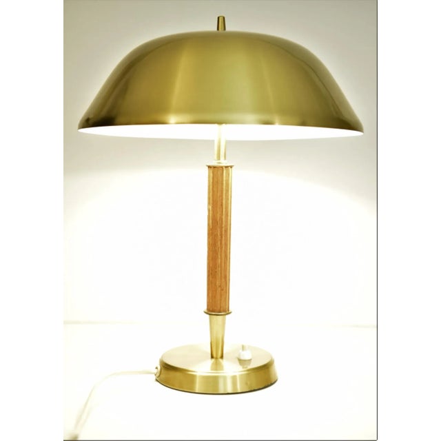 Swedish Art Deco Brass and Oak Table Lamp by Falkenbergs Belysning Ab, 1940s For Sale - Image 10 of 11