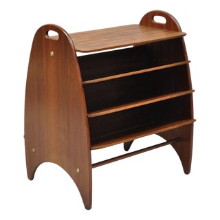 Mid Century Danish Modern Teak Wood Magazine Rack Book Stand Bookcase Side Table For Sale