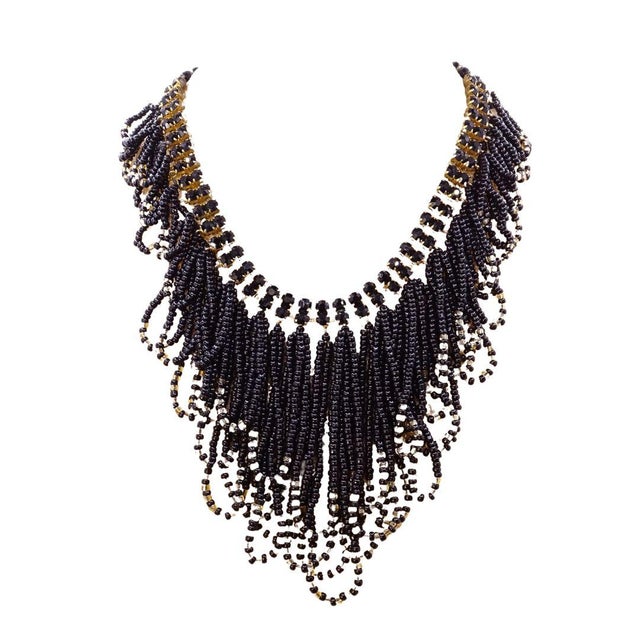 20th Century Art Deco Gold-Plated Collar in Azabache and Crystals, 1930s For Sale - Image 17 of 17