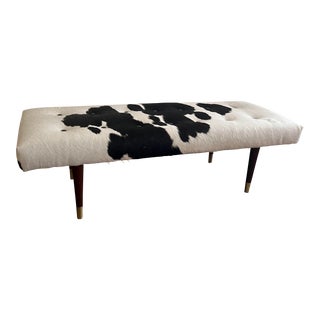Mid 20th Century Mid-Century Modern Curated Bench With Real Cowhide For Sale